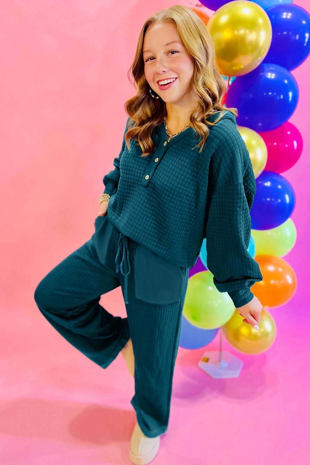 Skobeloff Checkered Texture Hooded Top and Loose Pants Set - MAD RUFFI