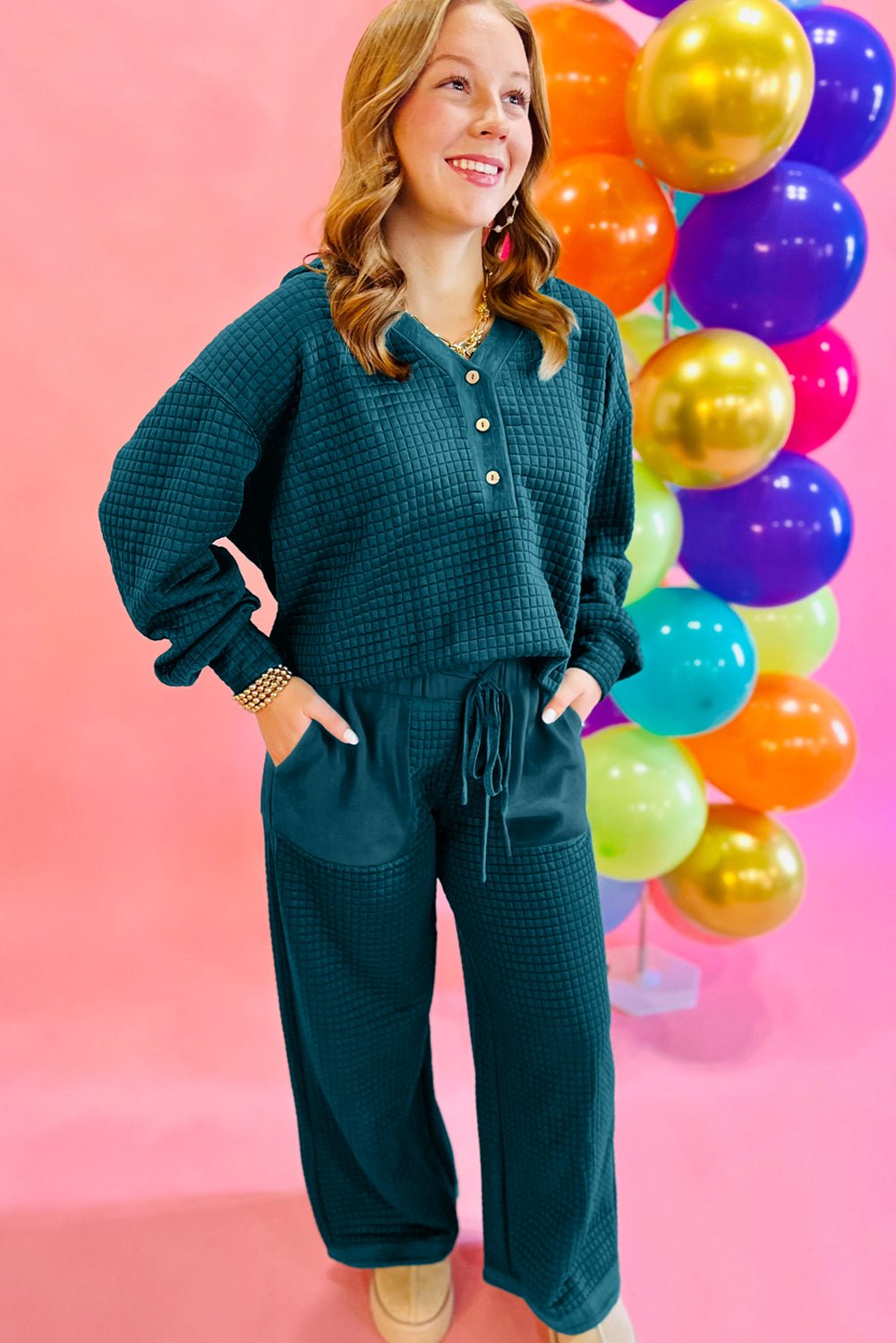 Skobeloff Checkered Texture Hooded Top and Loose Pants Set - MAD RUFFI