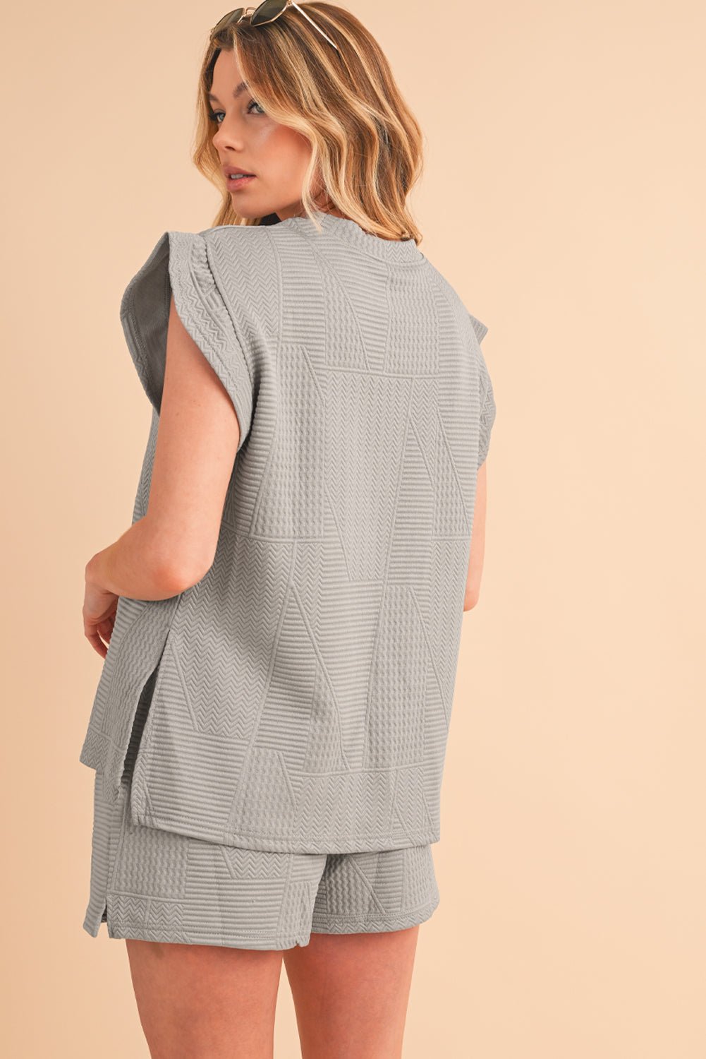 Skobeloff Textured Ruffle Split Top and Drawstring Shorts Set - MAD RUFFI