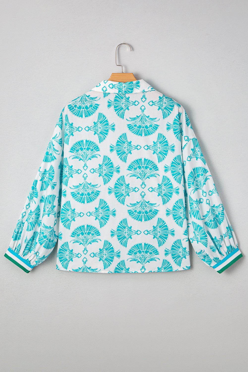 Sky Blue Abstract Print Bubble Sleeve Pop of Color Neck Blouse - MAD RUFFI