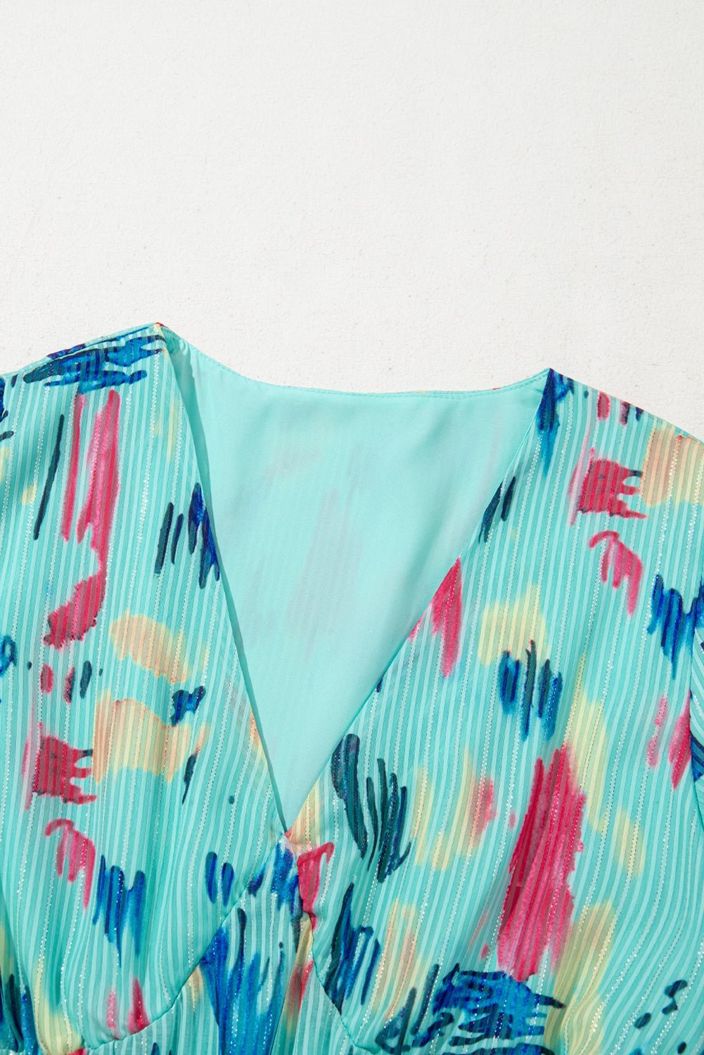 Sky Blue Abstract Print Short Puff Sleeve Tiered Maxi Dress - MAD RUFFI