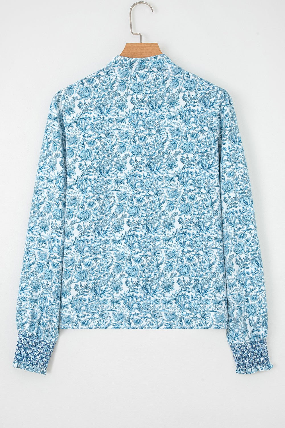 Sky Blue All Over Floral Puff Sleeve Shirt - MAD RUFFI