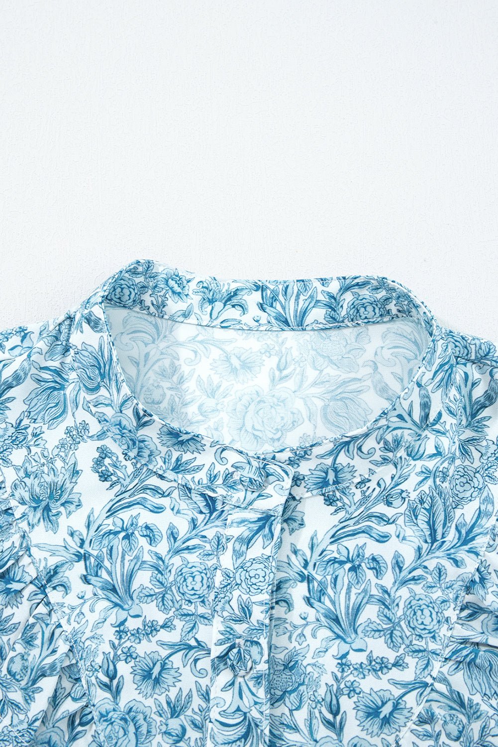 Sky Blue All Over Floral Puff Sleeve Shirt - MAD RUFFI