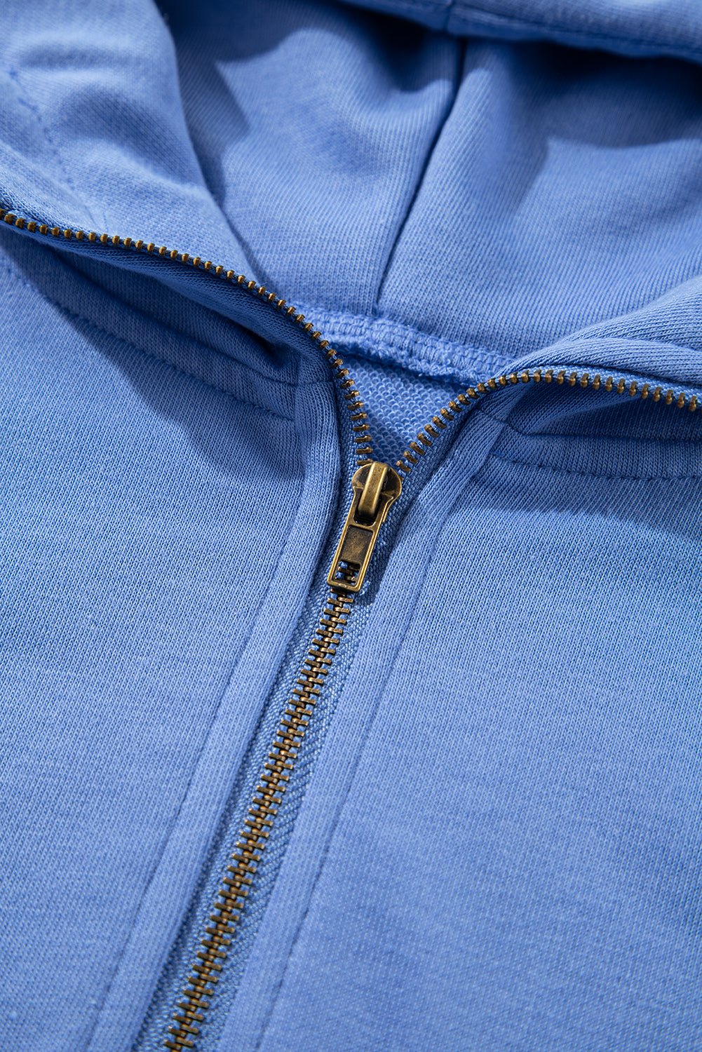 Sky Blue Casual Zipped Short Sleeve Hoodie and Shorts Set - MAD RUFFI