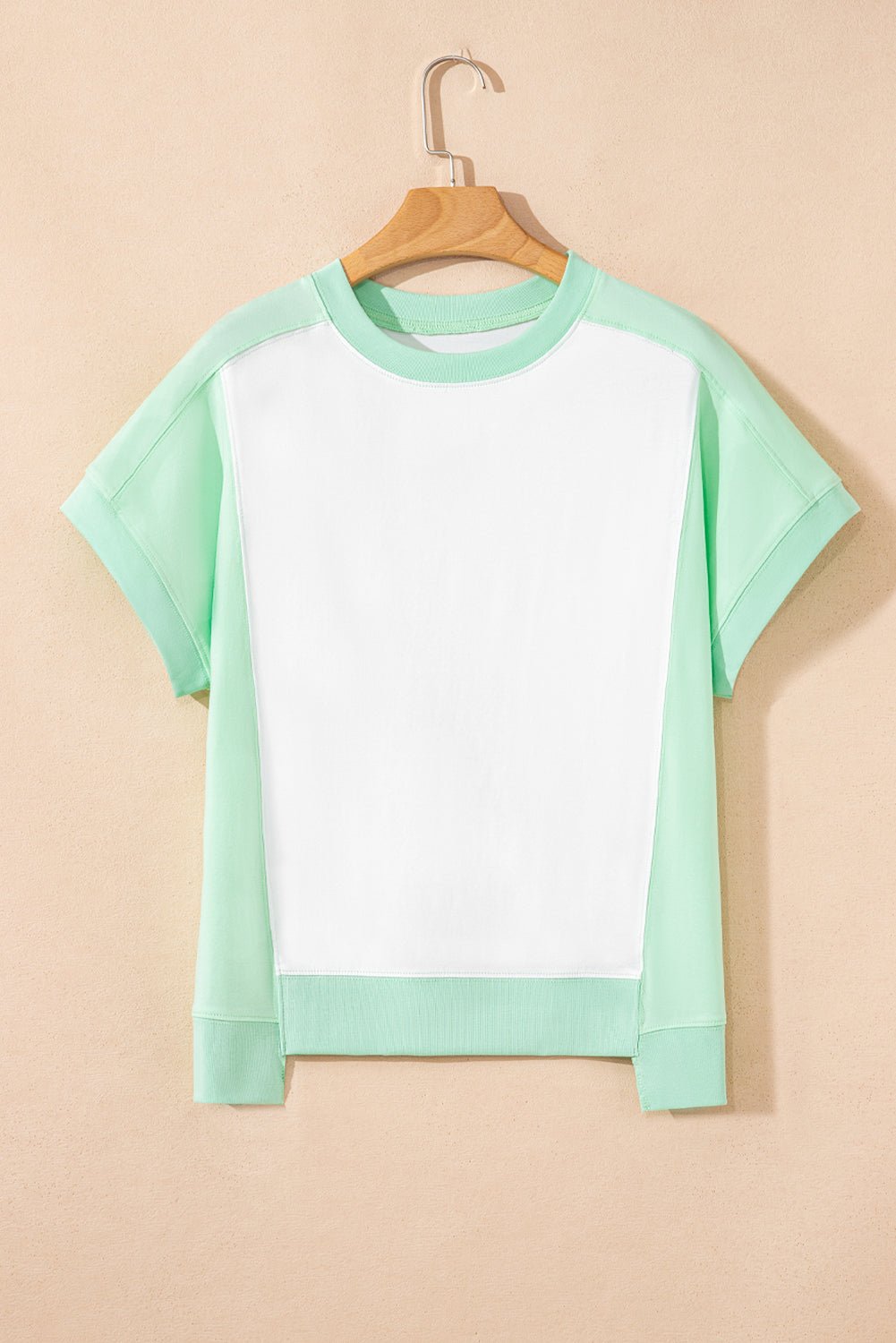 sky blue colorblock exposed seam patchwork crew neck t shirt - MAD RUFFI
