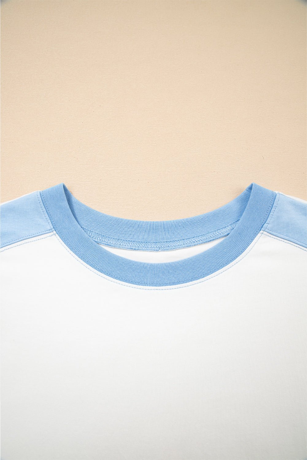 sky blue colorblock exposed seam patchwork crew neck t shirt - MAD RUFFI
