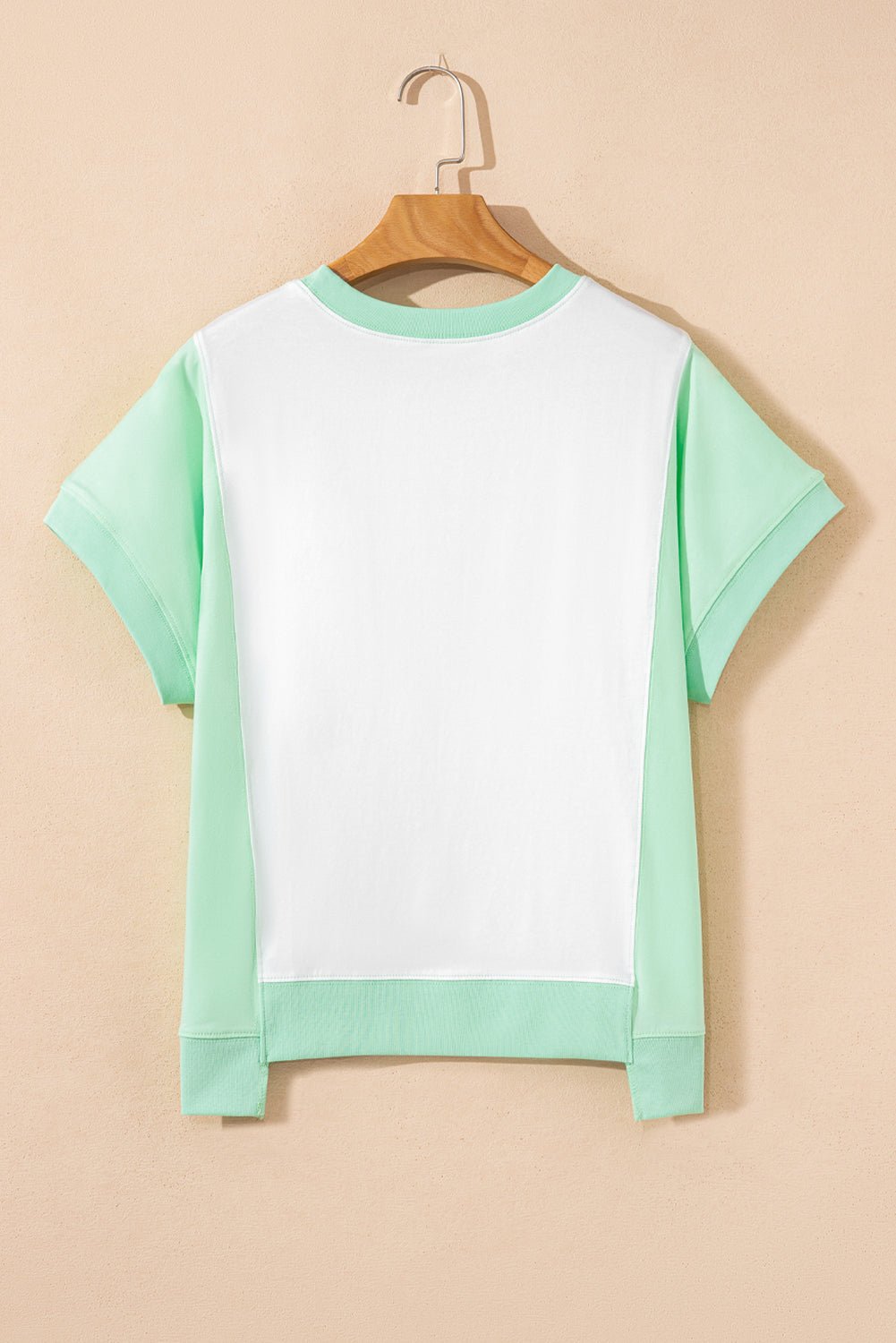 sky blue colorblock exposed seam patchwork crew neck t shirt - MAD RUFFI