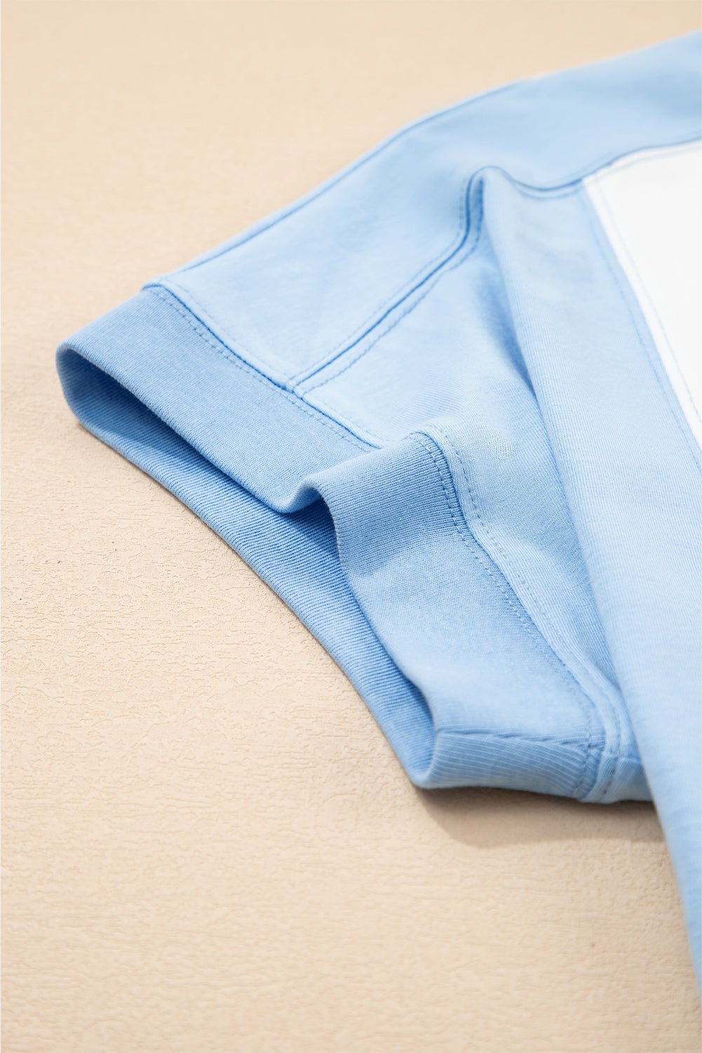 sky blue colorblock exposed seam patchwork crew neck t shirt - MAD RUFFI