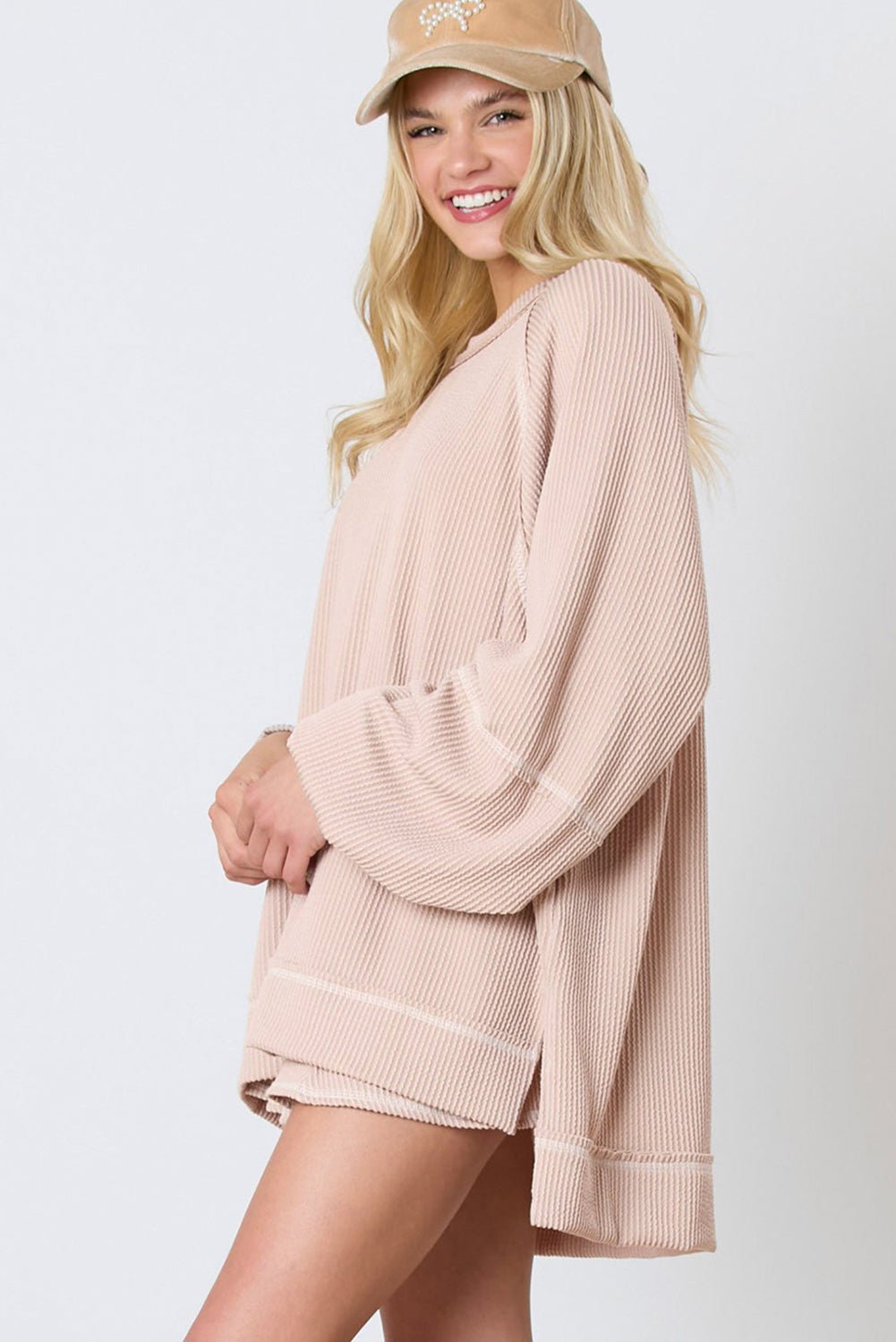 Sky Blue Corded Lantern Sleeve Pullover Ruffle Mini Skirt Set - MAD RUFFI