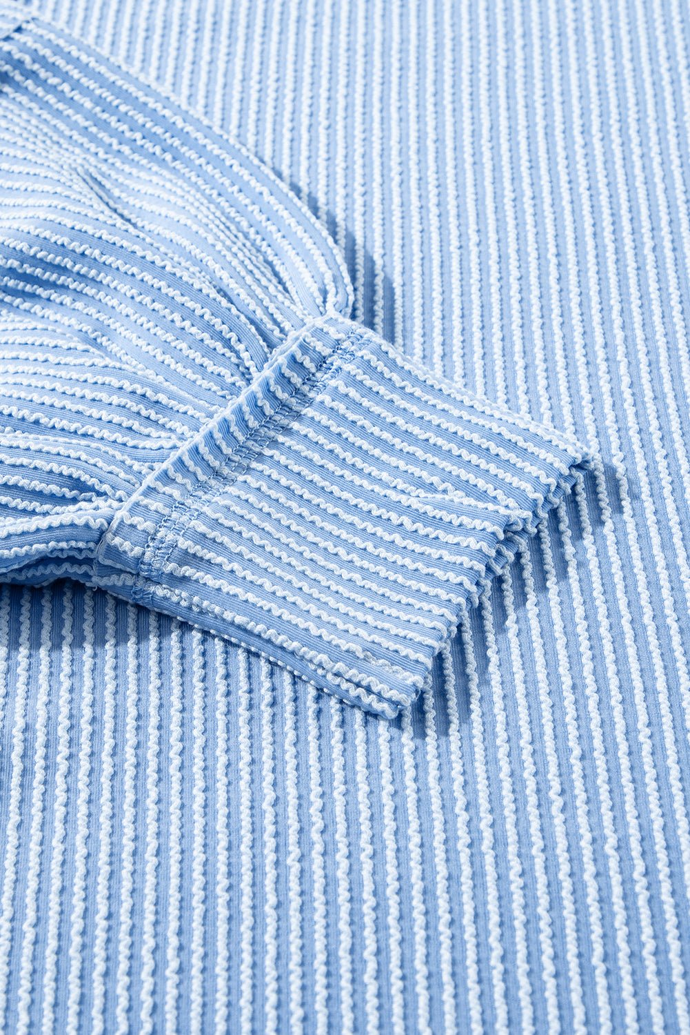 Sky Blue Corded Lantern Sleeve Pullover Ruffle Mini Skirt Set - MAD RUFFI