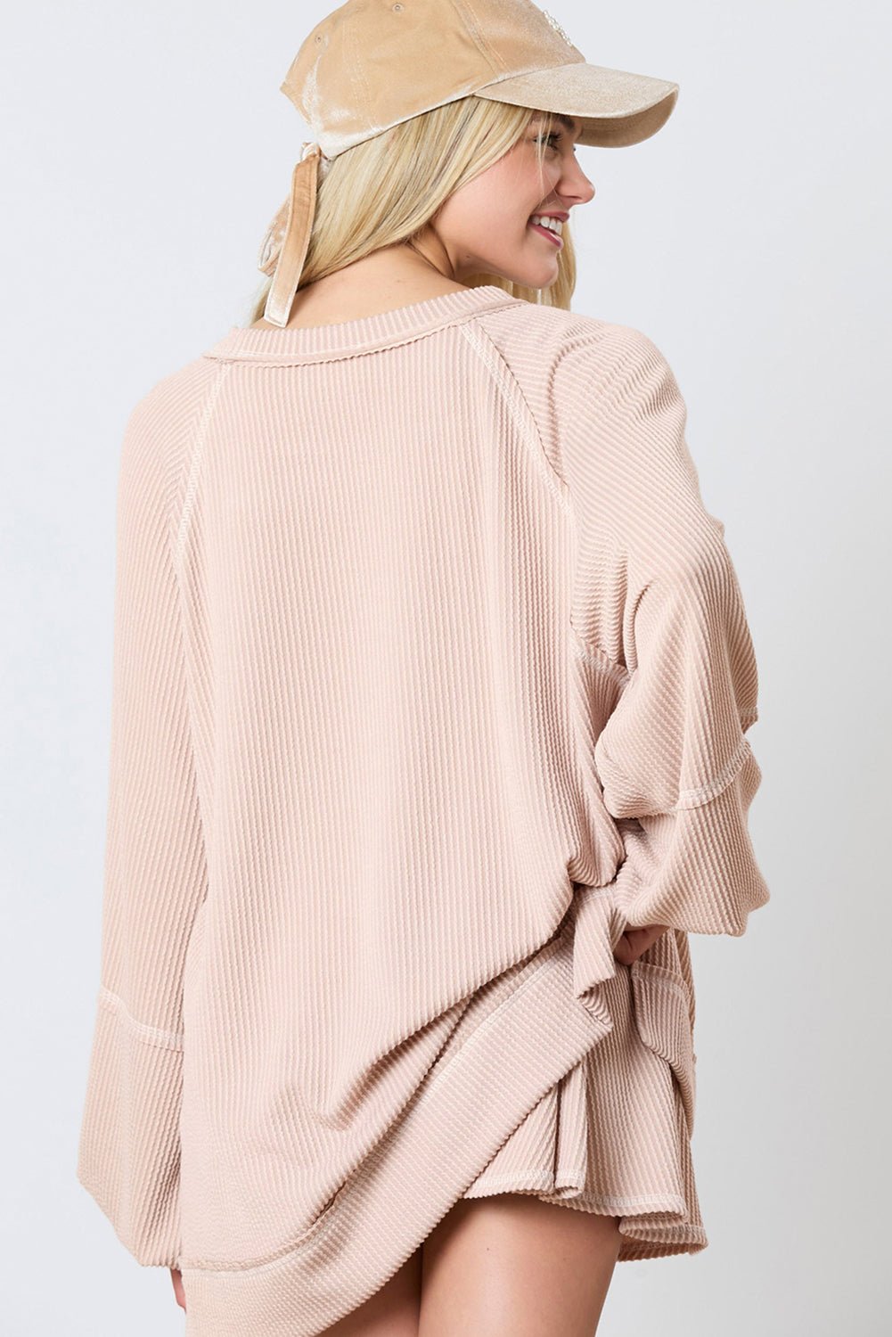 Sky Blue Corded Lantern Sleeve Pullover Ruffle Mini Skirt Set - MAD RUFFI