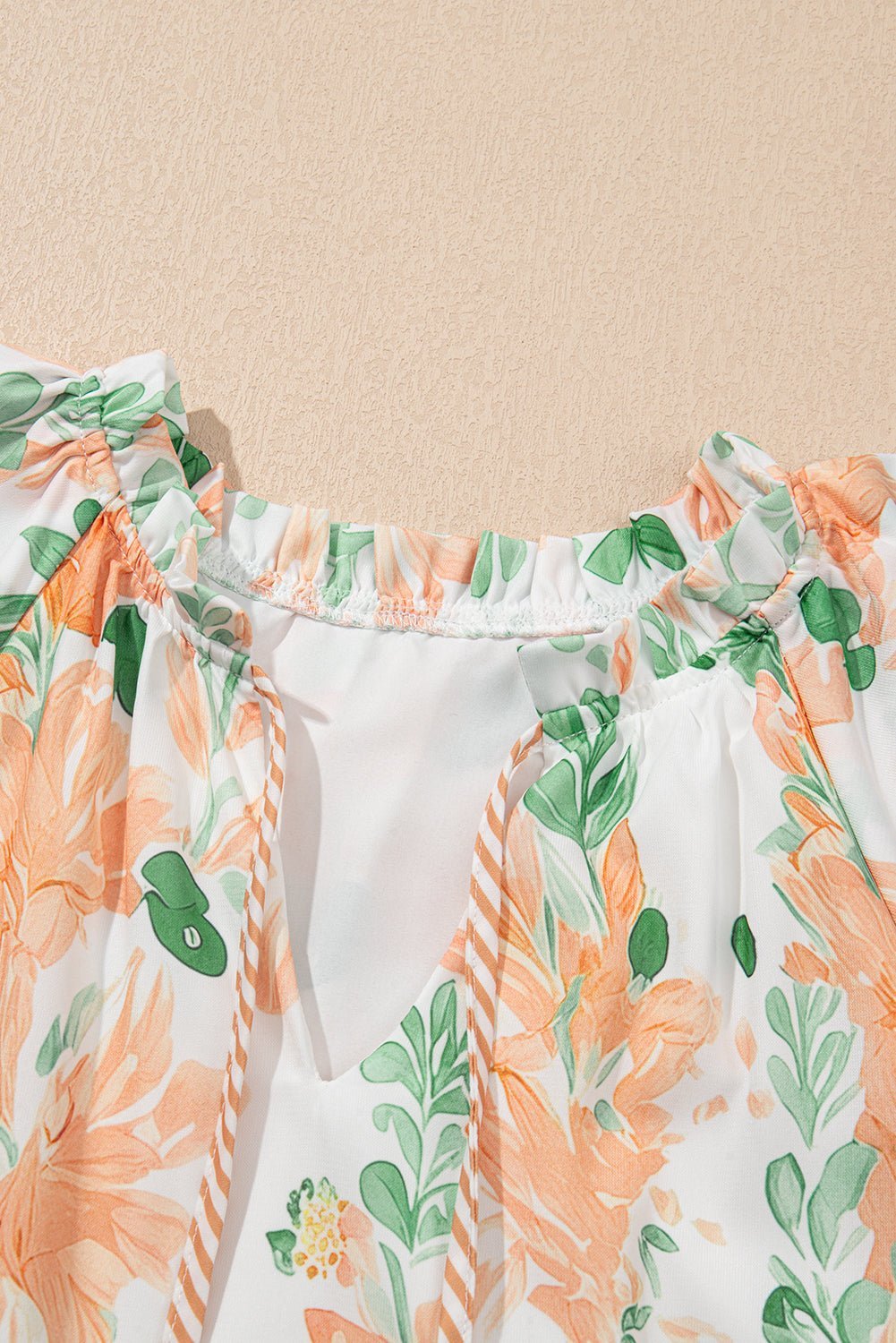 Sky Blue Floral Contrast Edge Ruffle Sleeve Tie Neck Mini Dress - MAD RUFFI