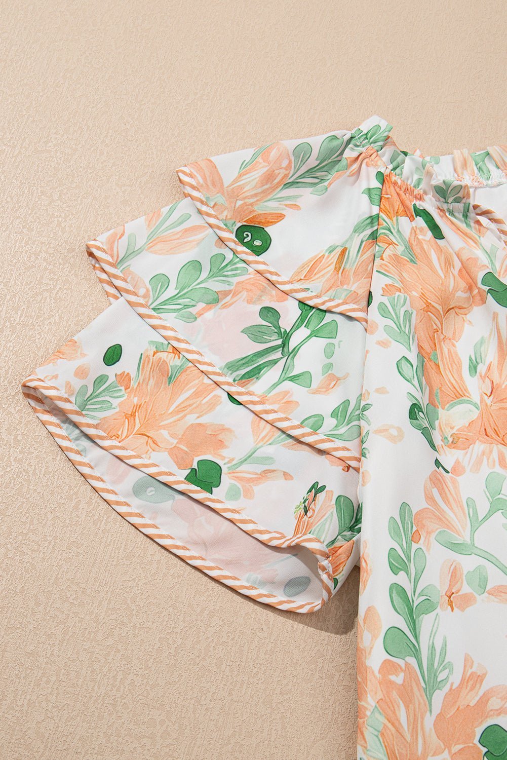 Sky Blue Floral Contrast Edge Ruffle Sleeve Tie Neck Mini Dress - MAD RUFFI