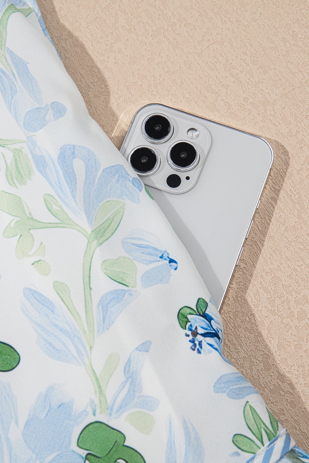 Sky Blue Floral Contrast Edge Ruffle Sleeve Tie Neck Mini Dress - MAD RUFFI