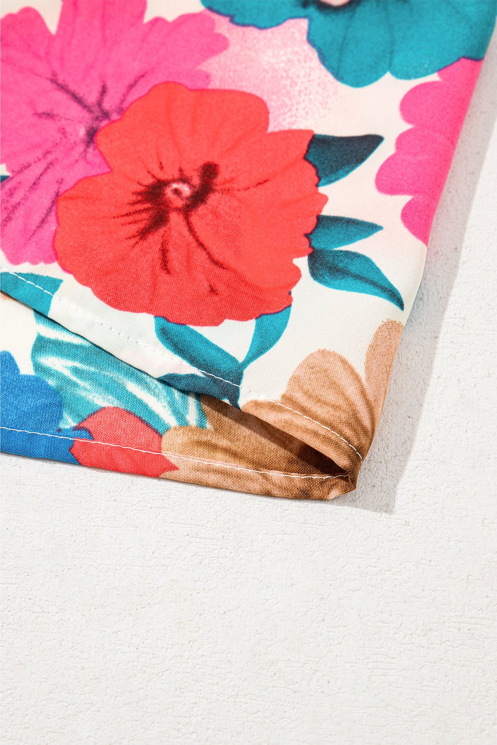 sky blue floral mock neck striped ruffle blouse - MAD RUFFI