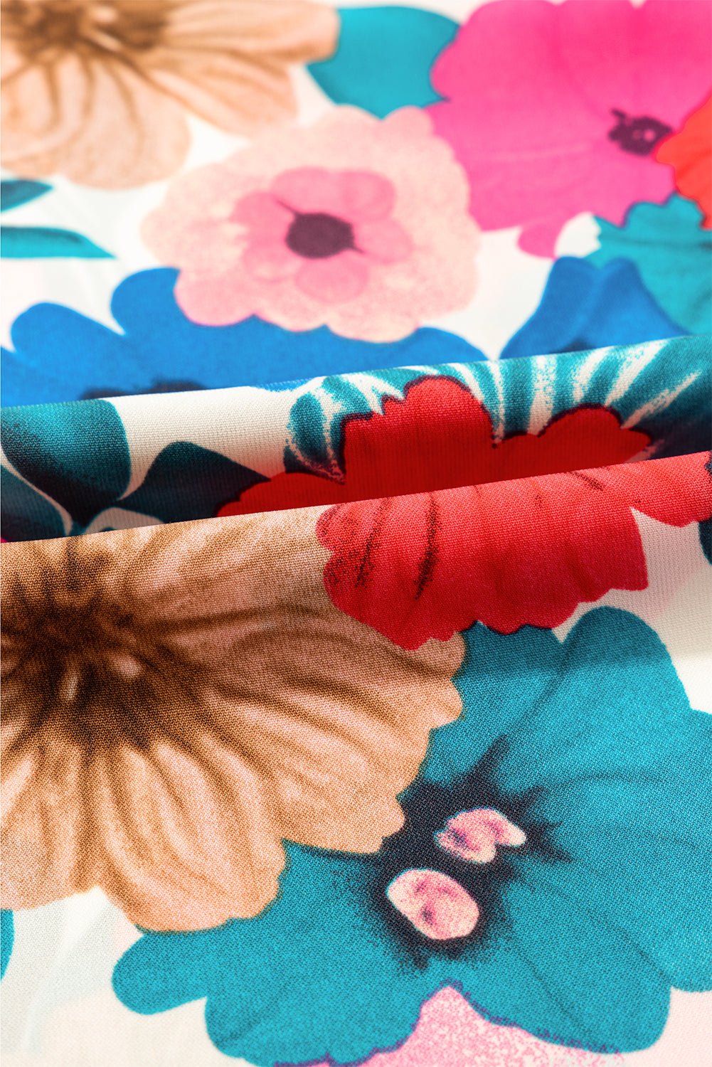 sky blue floral mock neck striped ruffle blouse - MAD RUFFI