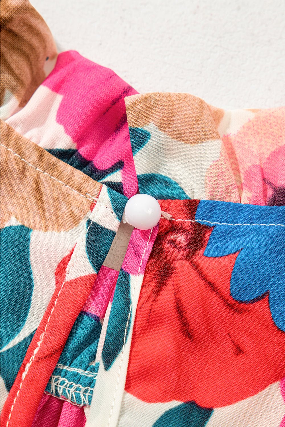 sky blue floral mock neck striped ruffle blouse - MAD RUFFI