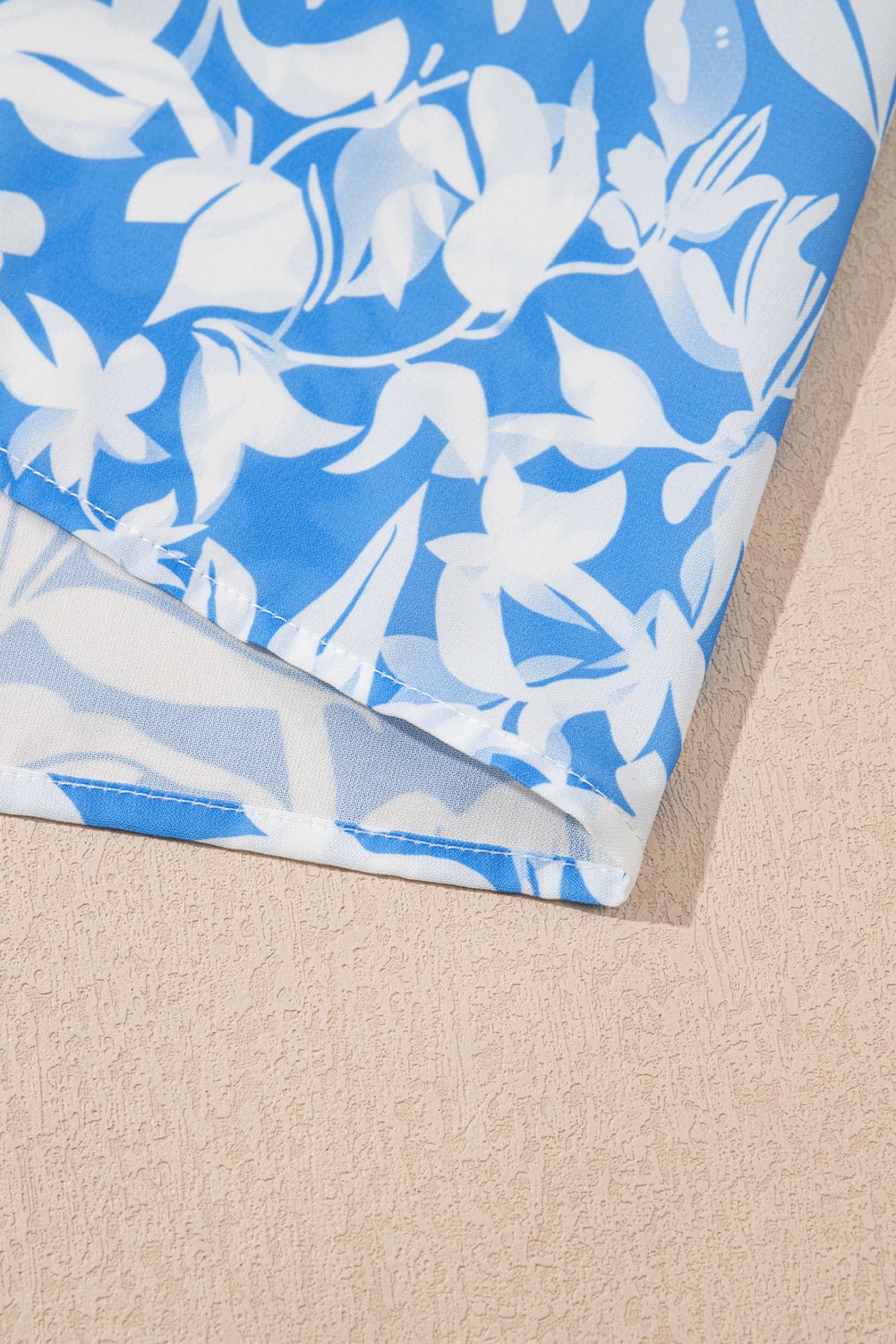 Sky Blue Floral Print Deep V Neck Puff Sleeve Flowy Dress - MAD RUFFI