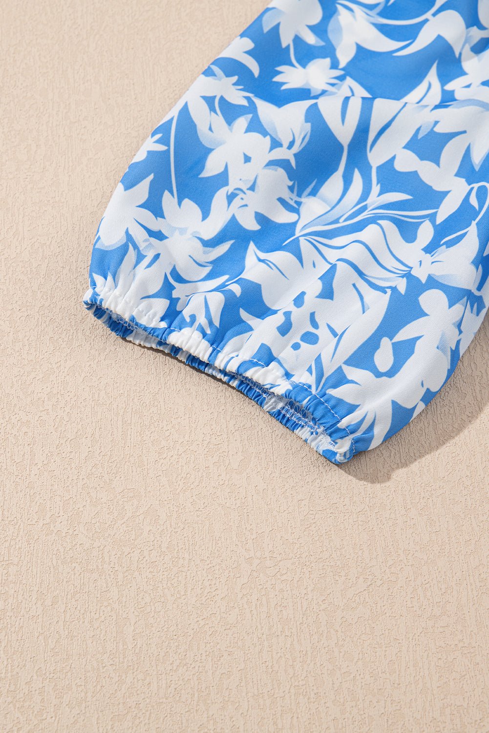 Sky Blue Floral Print Deep V Neck Puff Sleeve Flowy Dress - MAD RUFFI