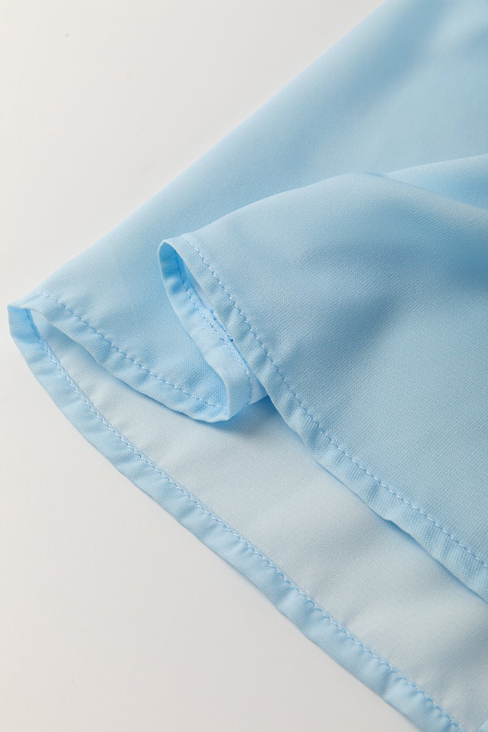 Sky Blue Floral Print Ric Rac Trim Puff Sleeve Button Up Shirt - MAD RUFFI