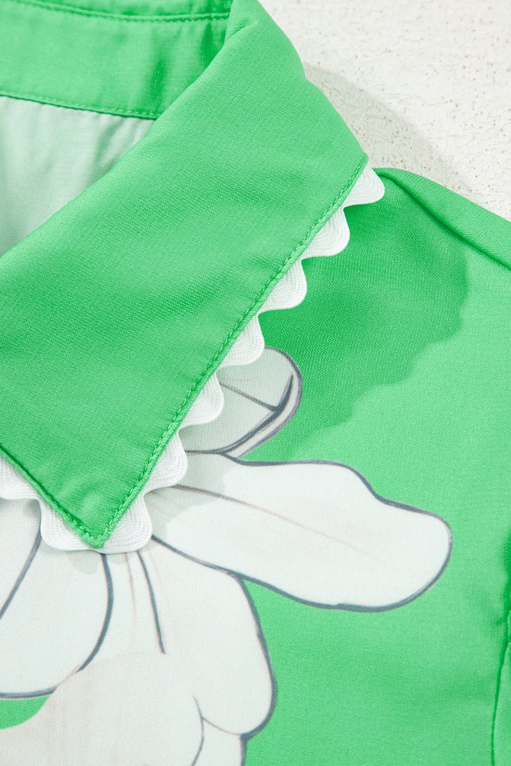 Sky Blue Floral Print Ric Rac Trim Puff Sleeve Button Up Shirt - MAD RUFFI