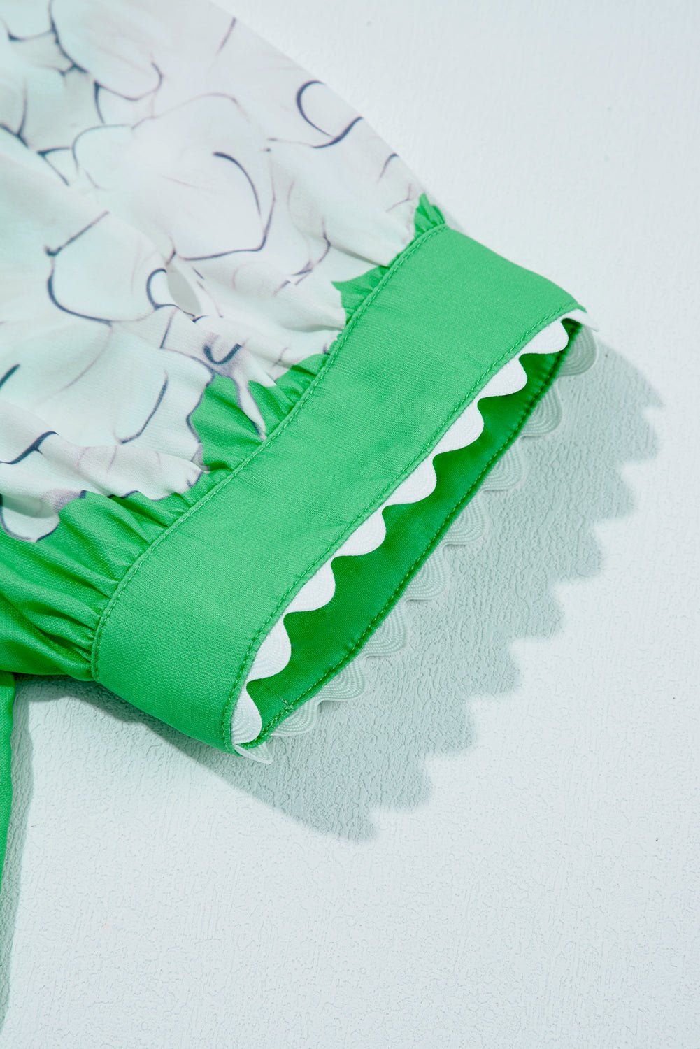 Sky Blue Floral Print Ric Rac Trim Puff Sleeve Button Up Shirt - MAD RUFFI