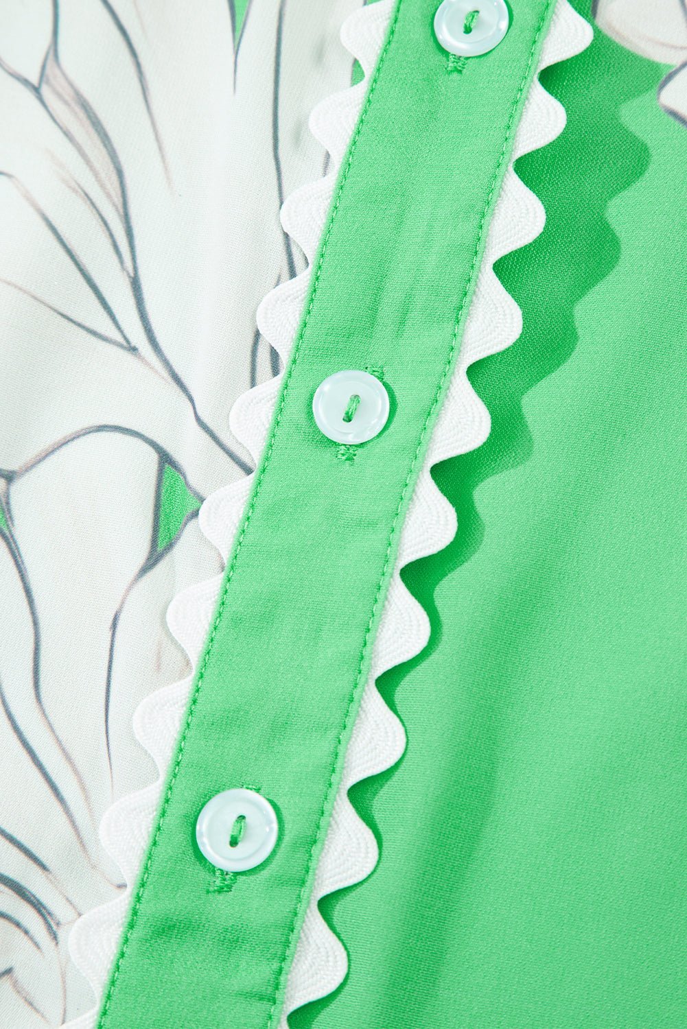 Sky Blue Floral Print Ric Rac Trim Puff Sleeve Button Up Shirt - MAD RUFFI