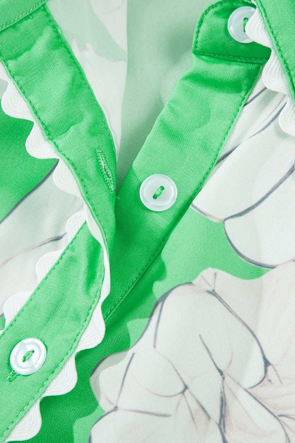 Sky Blue Floral Print Ric Rac Trim Puff Sleeve Button Up Shirt - MAD RUFFI