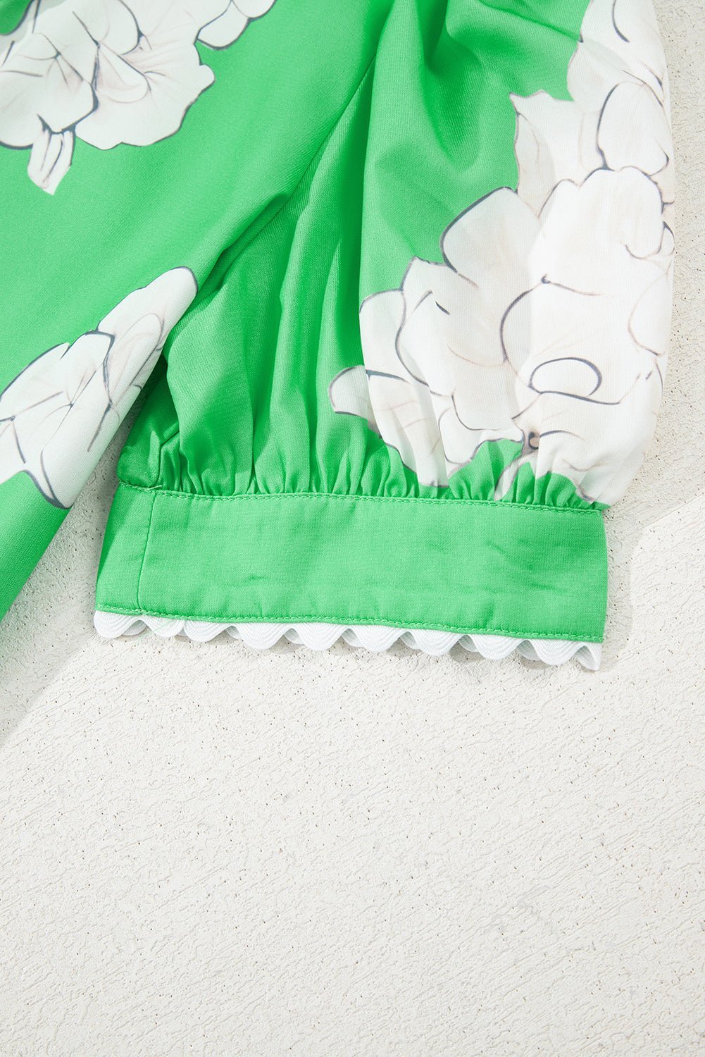 Sky Blue Floral Print Ric Rac Trim Puff Sleeve Button Up Shirt - MAD RUFFI