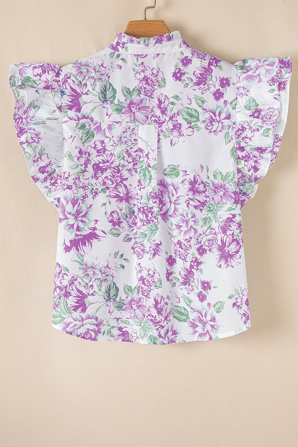 Sky Blue Floral Print Ruffle Sleeve Frill Shirt - MAD RUFFI