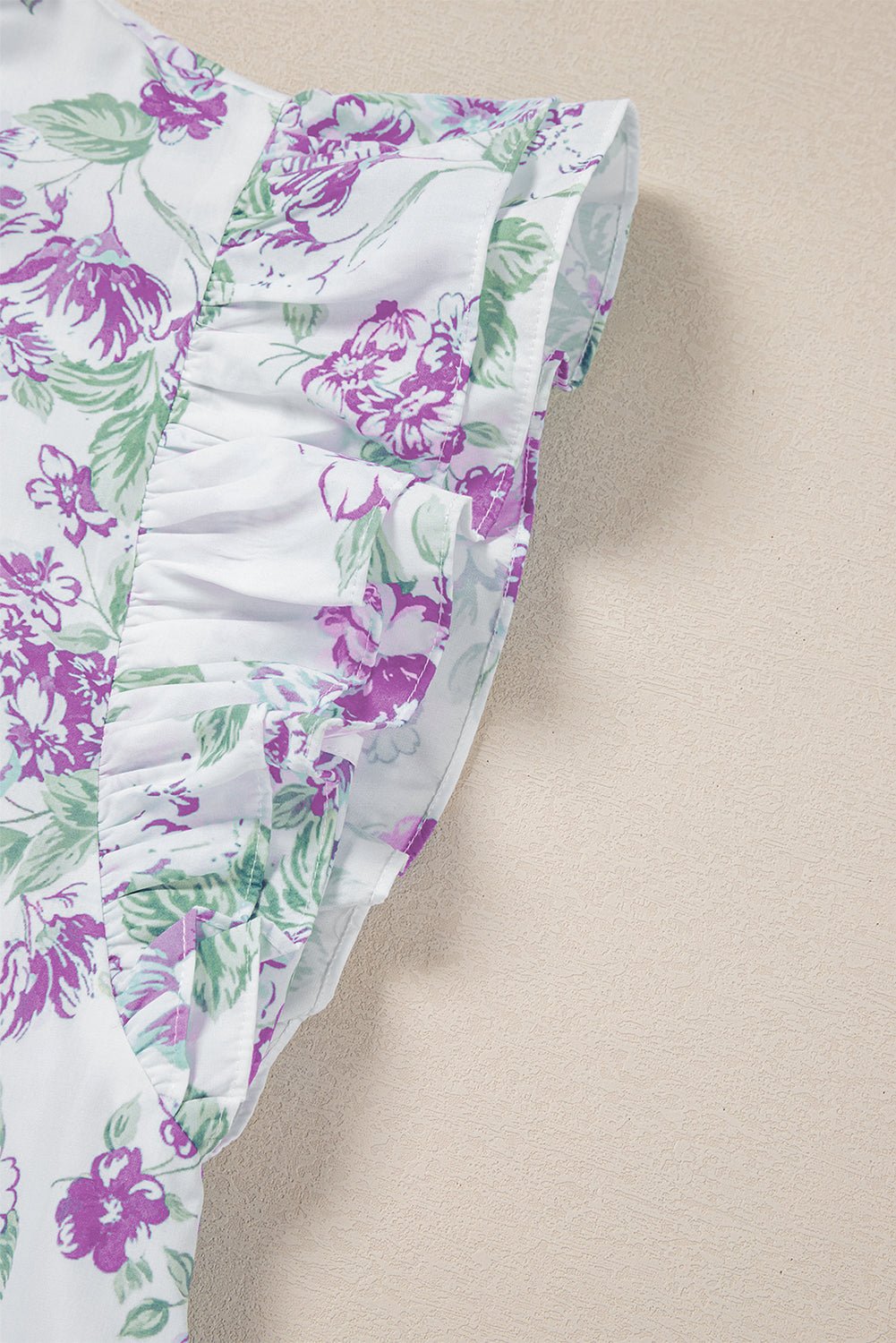 Sky Blue Floral Print Ruffle Sleeve Frill Shirt - MAD RUFFI