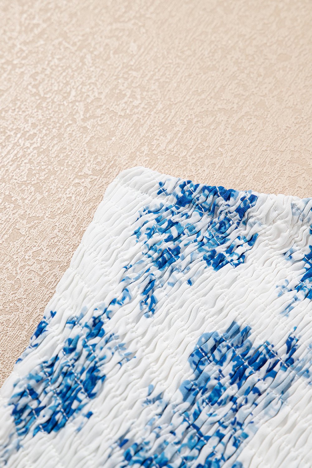 Sky Blue Floral Print Smocked Knot Shoulder Sleeveless Midi Dress - MAD RUFFI