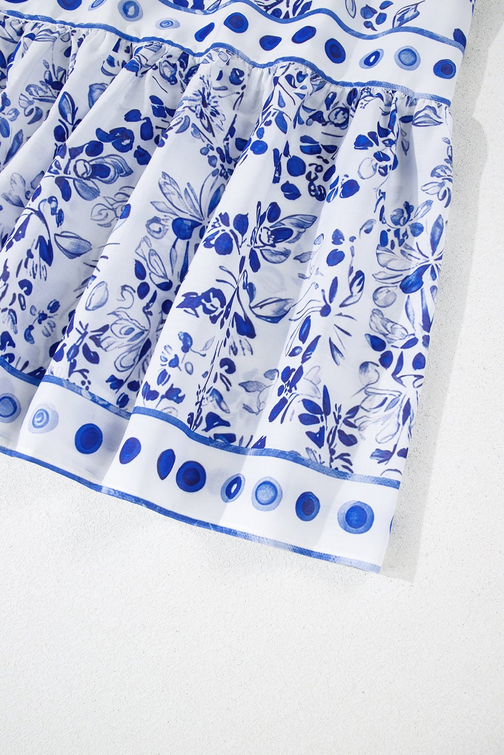 Sky Blue Floral Print Square Neck Bubble Sleeve High Waist Maxi Dress - MAD RUFFI