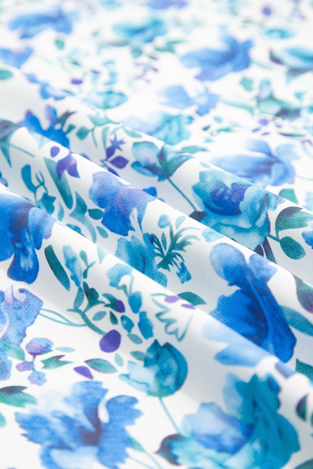 Sky Blue Floral Print Striped Patchwork Collared Blouse - MAD RUFFI