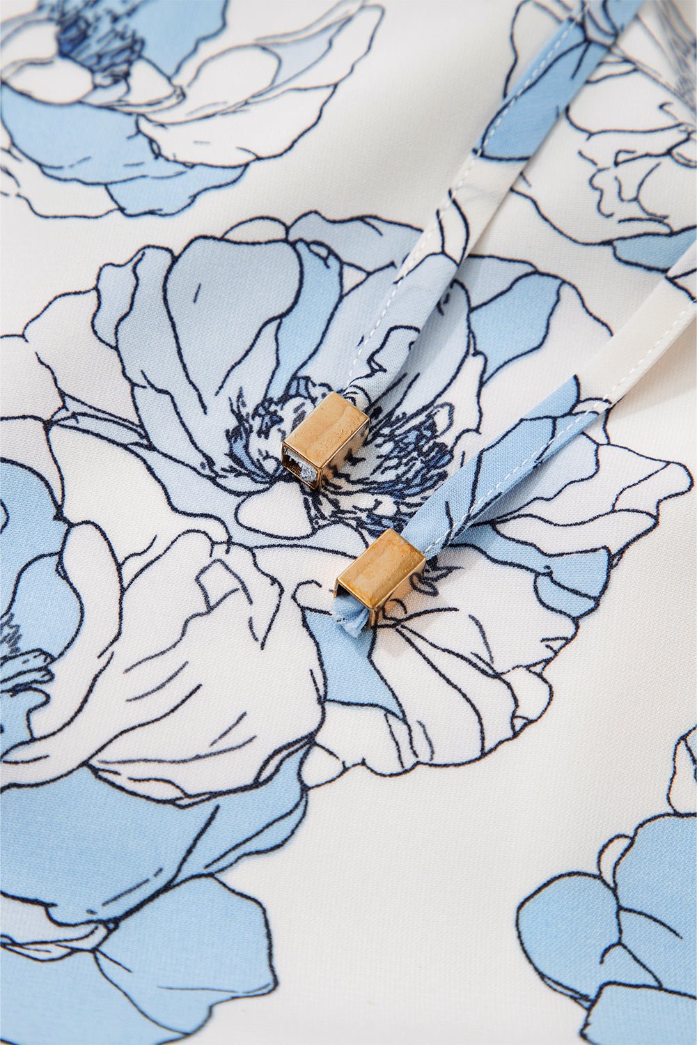 Sky Blue Floral Print Tie Neck Long Sleeve Flowy Mini Dress - MAD RUFFI