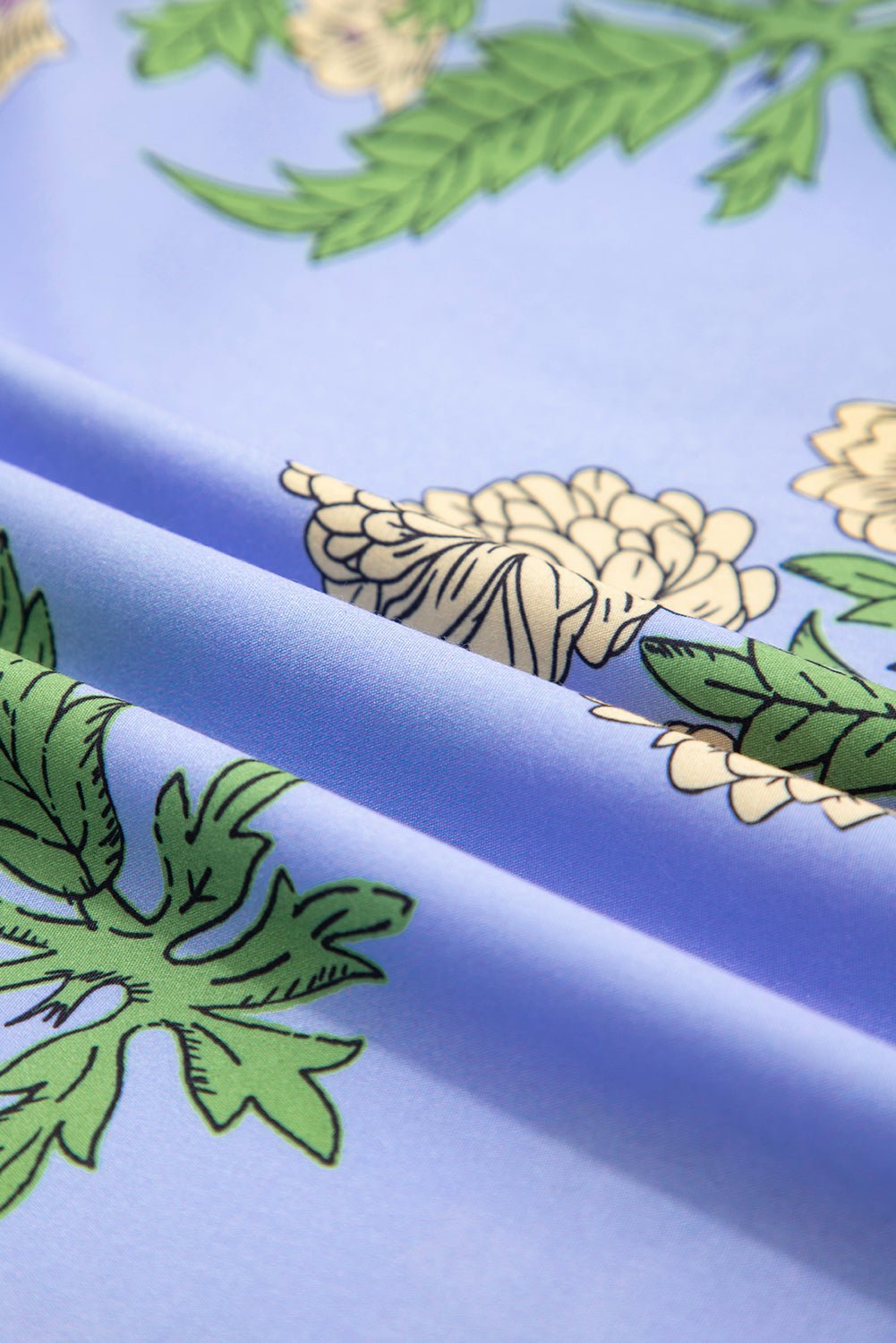 Sky Blue Floral Print V Neck Bubble Sleeve Blouse - MAD RUFFI