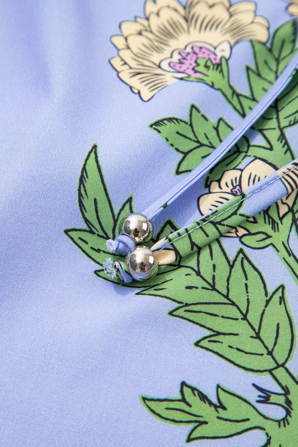 Sky Blue Floral Print V Neck Bubble Sleeve Blouse - MAD RUFFI