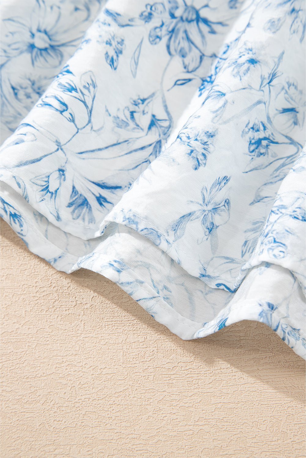 Sky Blue Floral Ruffle Short Sleeve Bow Back Blouse - MAD RUFFI