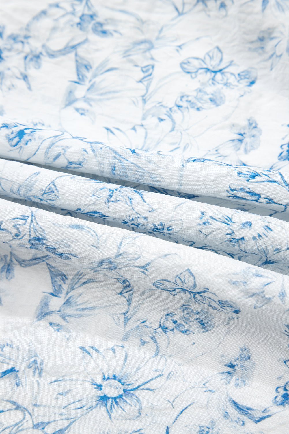 Sky Blue Floral Ruffle Short Sleeve Bow Back Blouse - MAD RUFFI