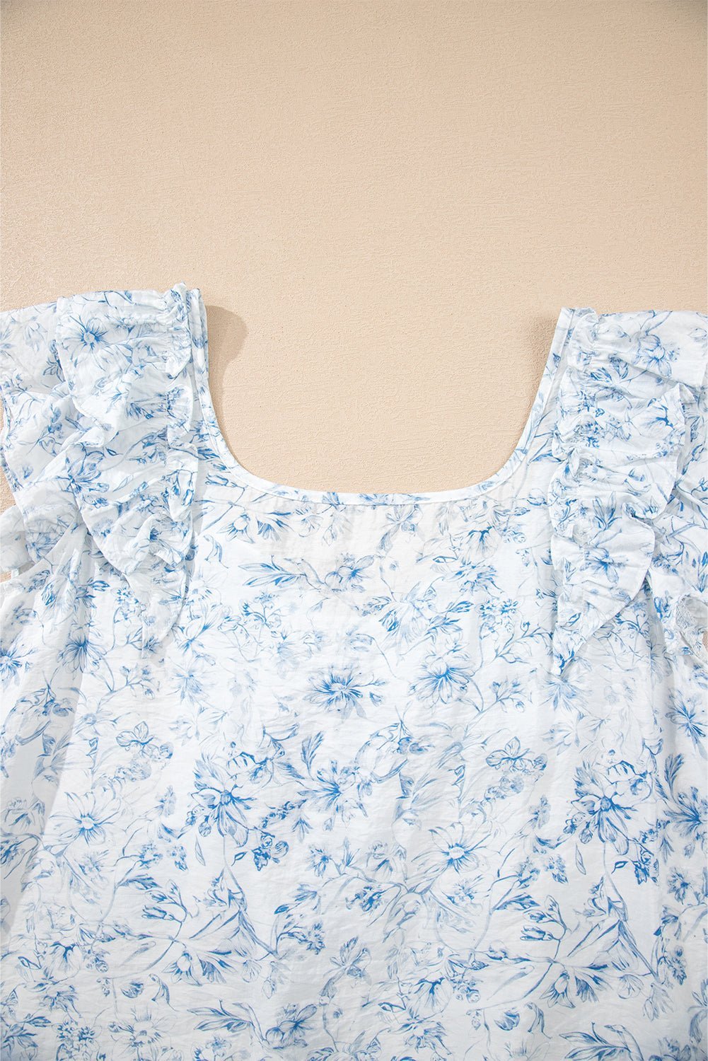 Sky Blue Floral Ruffle Short Sleeve Bow Back Blouse - MAD RUFFI