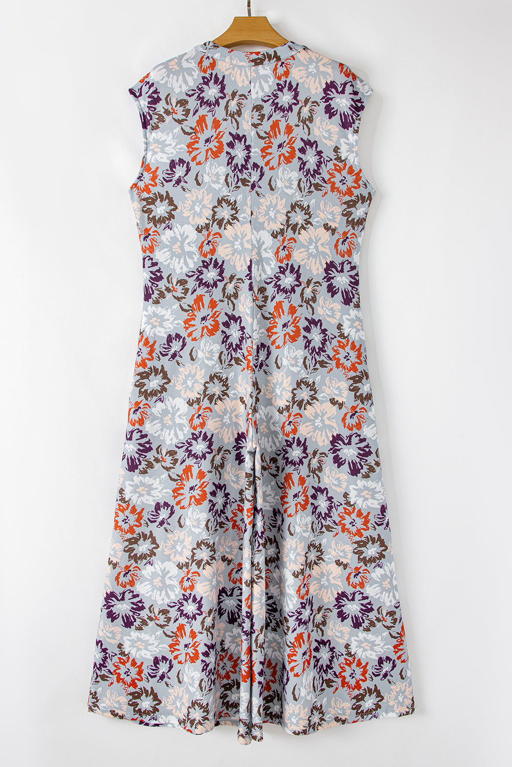 Sky Blue Floral Sleeveless Pocketed Wide Leg Jumpsuit - MAD RUFFI