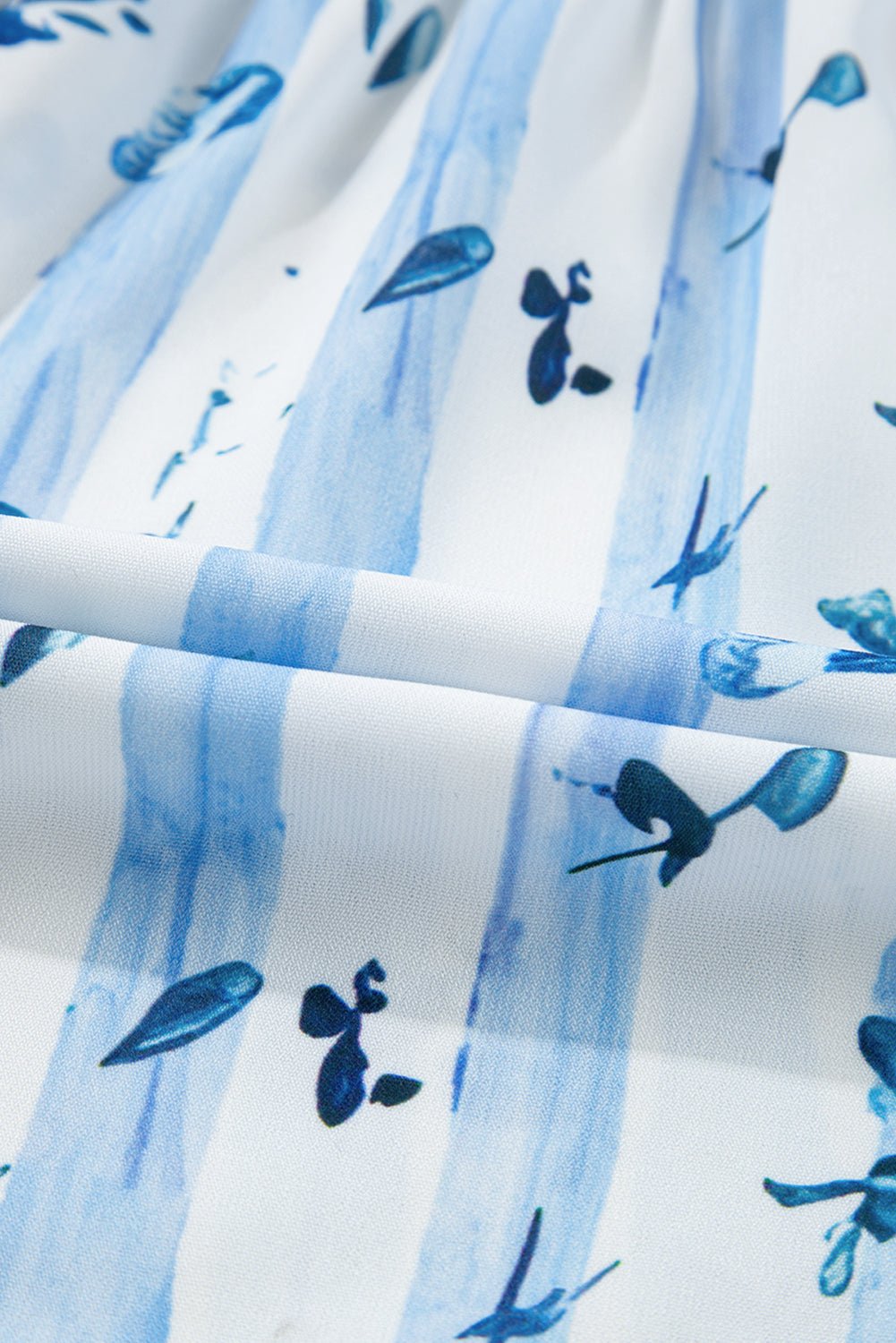 Sky Blue Floral Smocked A - Line Tie Straps Maxi Dress - MAD RUFFI