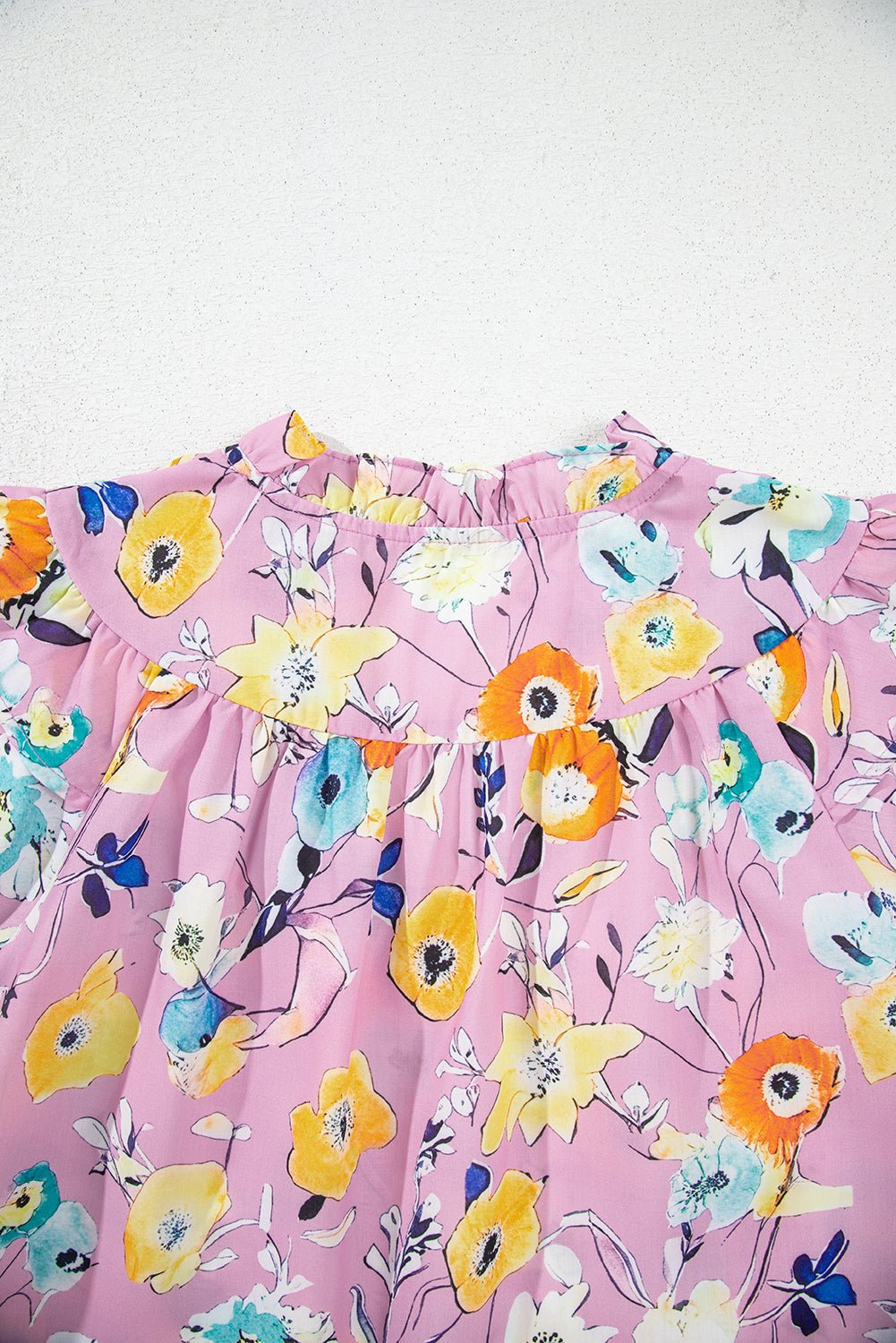 Sky Blue Flutter Sleeve Frill V Neck Floral Top - MAD RUFFI