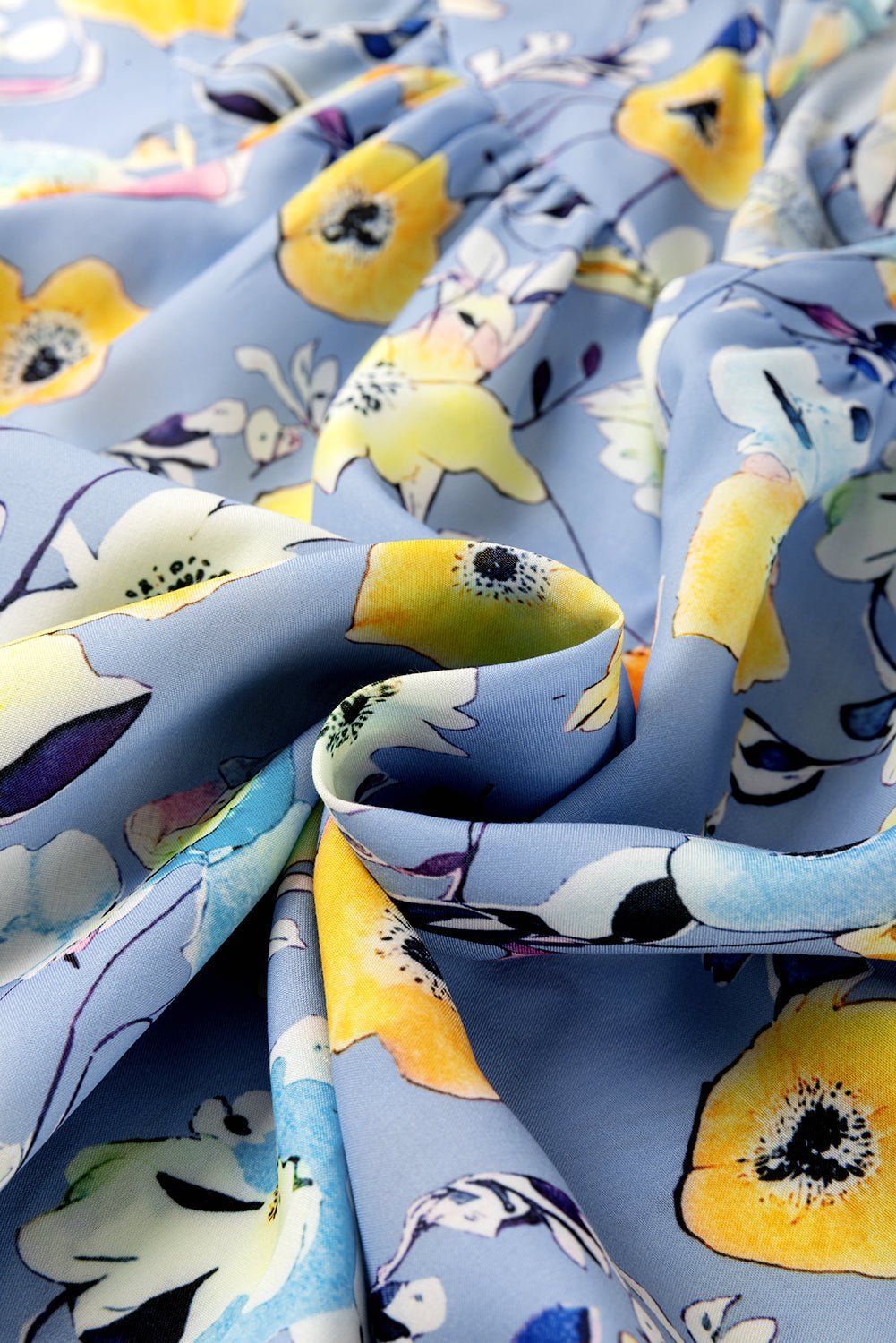 Sky Blue Flutter Sleeve Frill V Neck Floral Top - MAD RUFFI