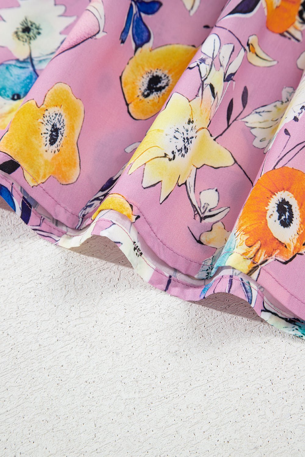 Sky Blue Flutter Sleeve Frill V Neck Floral Top - MAD RUFFI