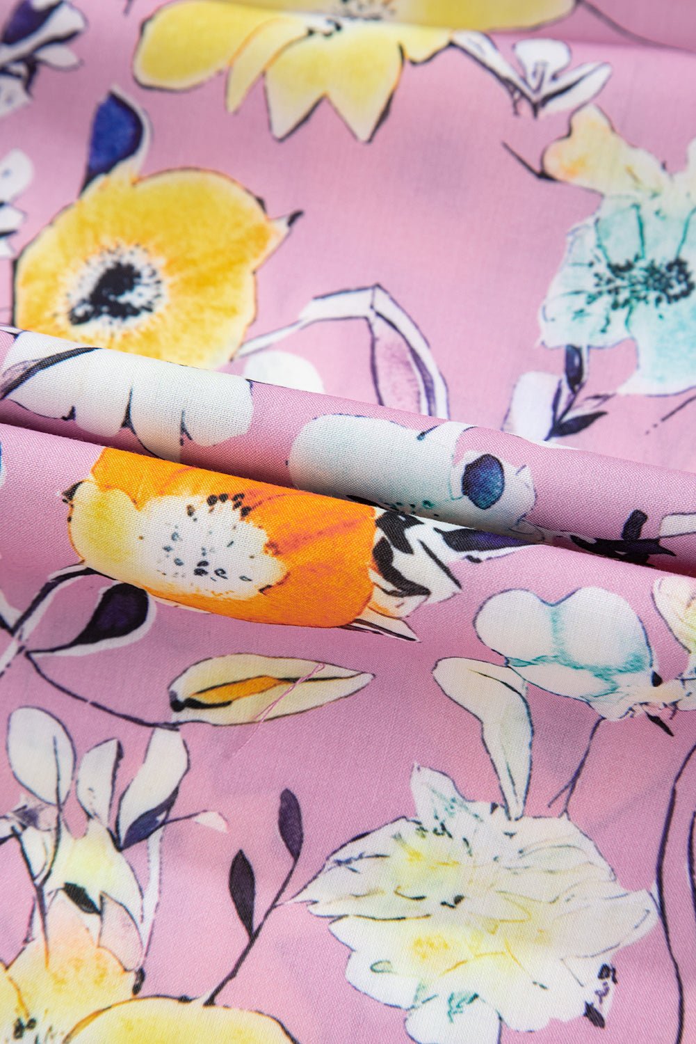 Sky Blue Flutter Sleeve Frill V Neck Floral Top - MAD RUFFI