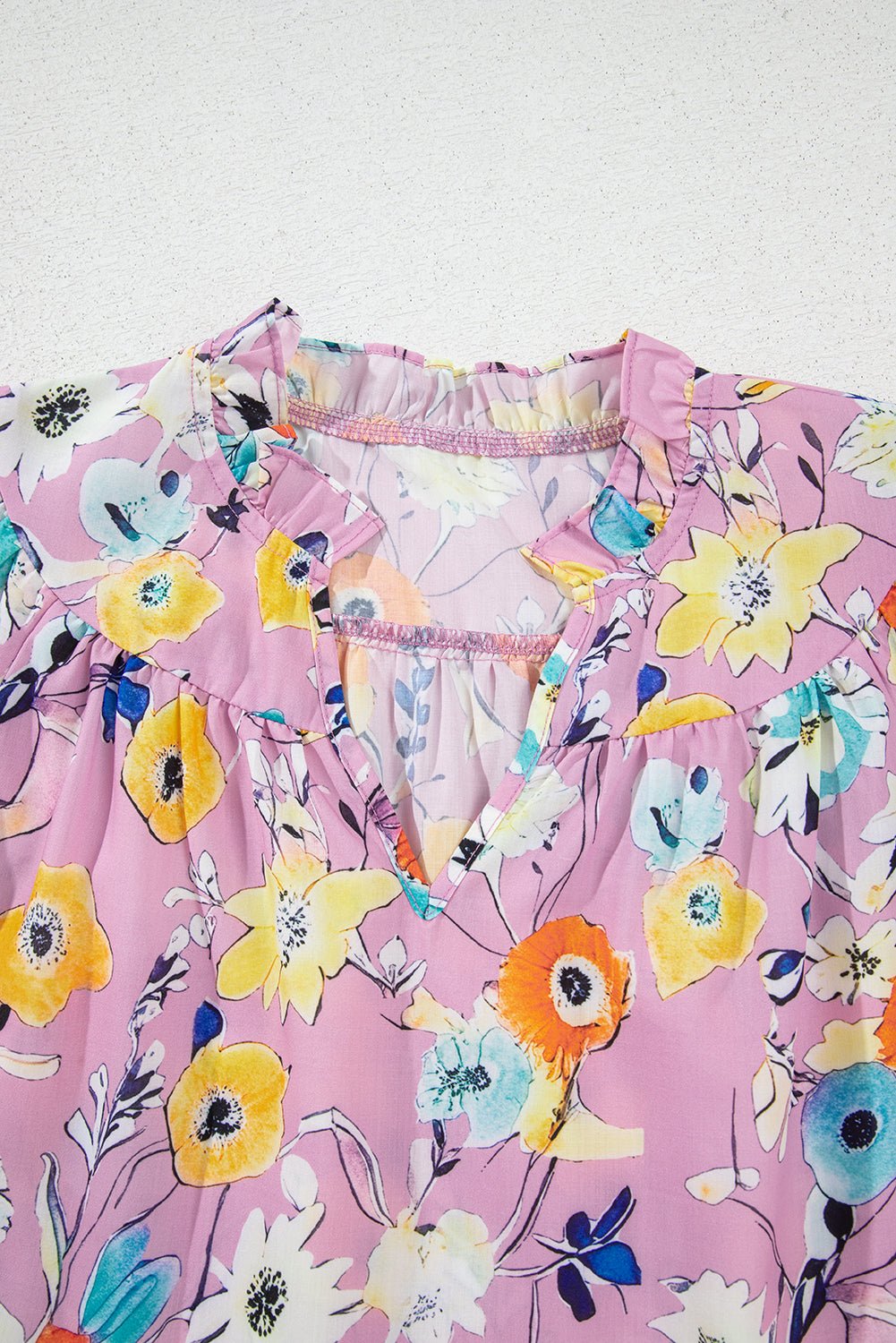 Sky Blue Flutter Sleeve Frill V Neck Floral Top - MAD RUFFI