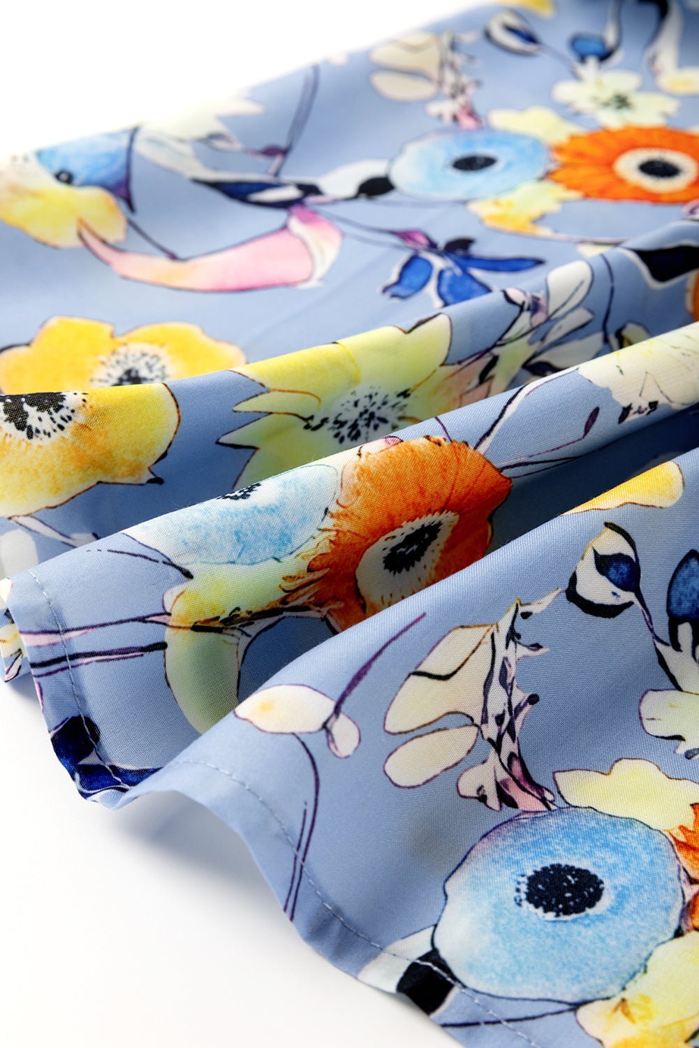 Sky Blue Flutter Sleeve Frill V Neck Floral Top - MAD RUFFI