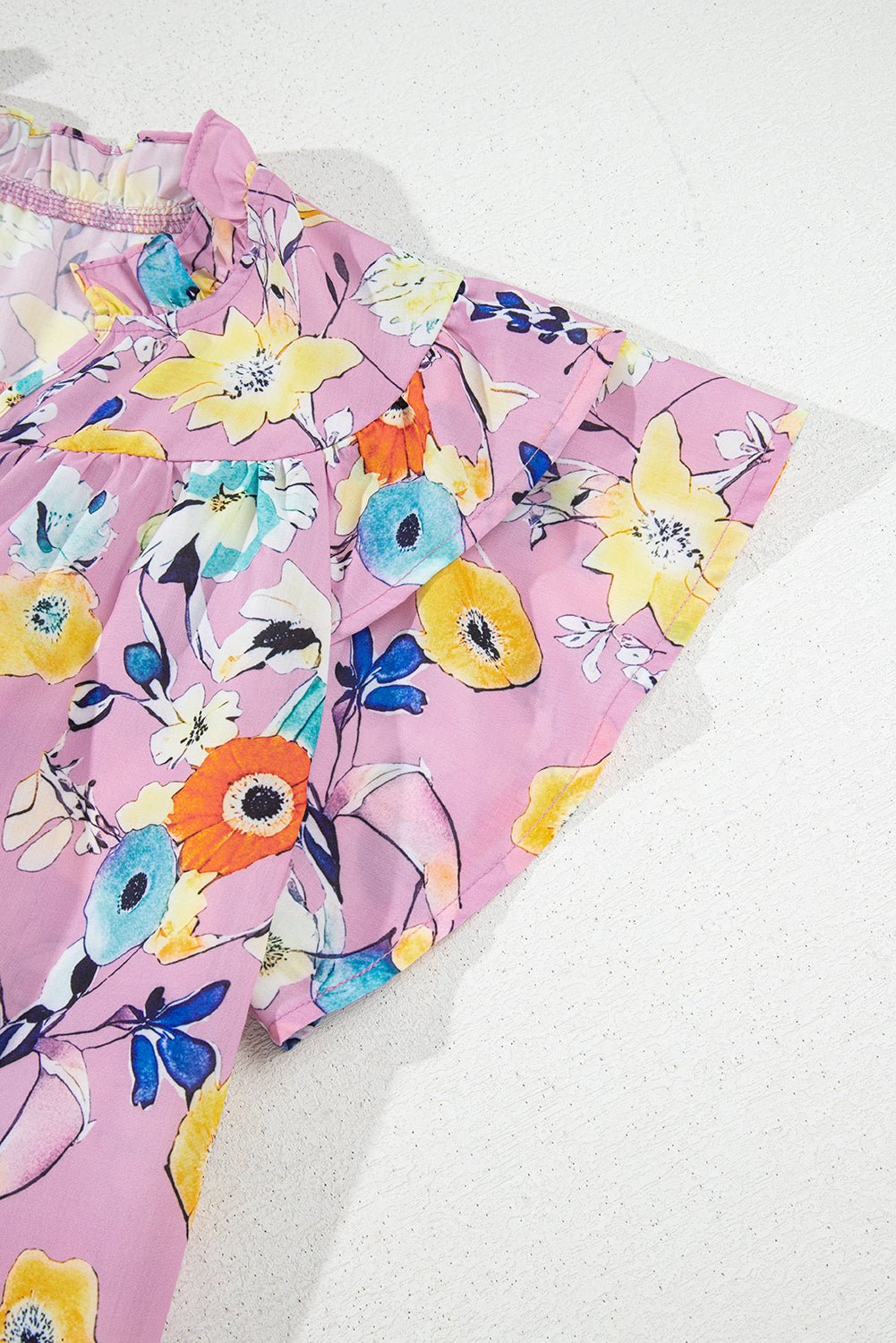 Sky Blue Flutter Sleeve Frill V Neck Floral Top - MAD RUFFI