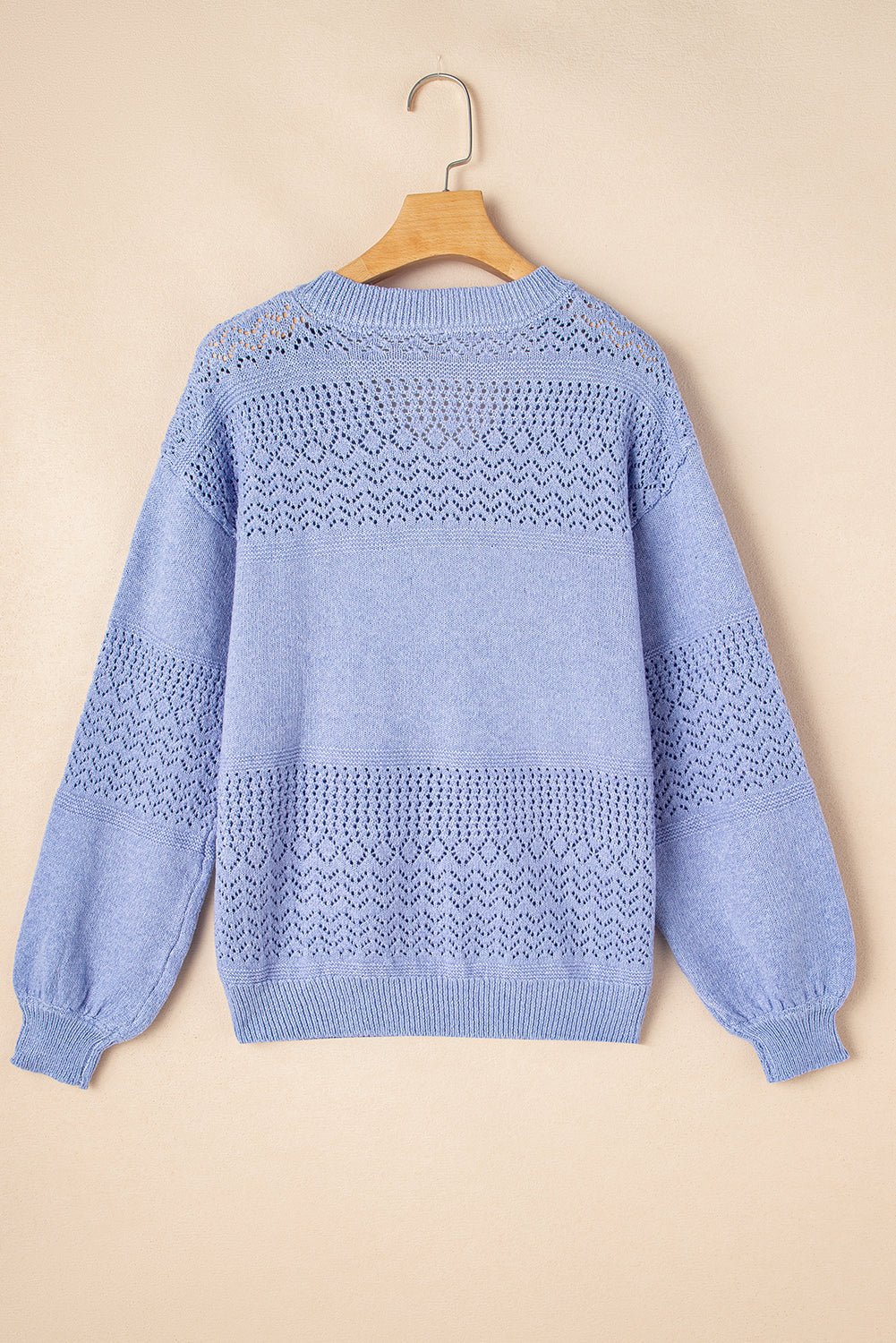 Sky Blue Hollow Long Sleeve V Neck sweater - MAD RUFFI